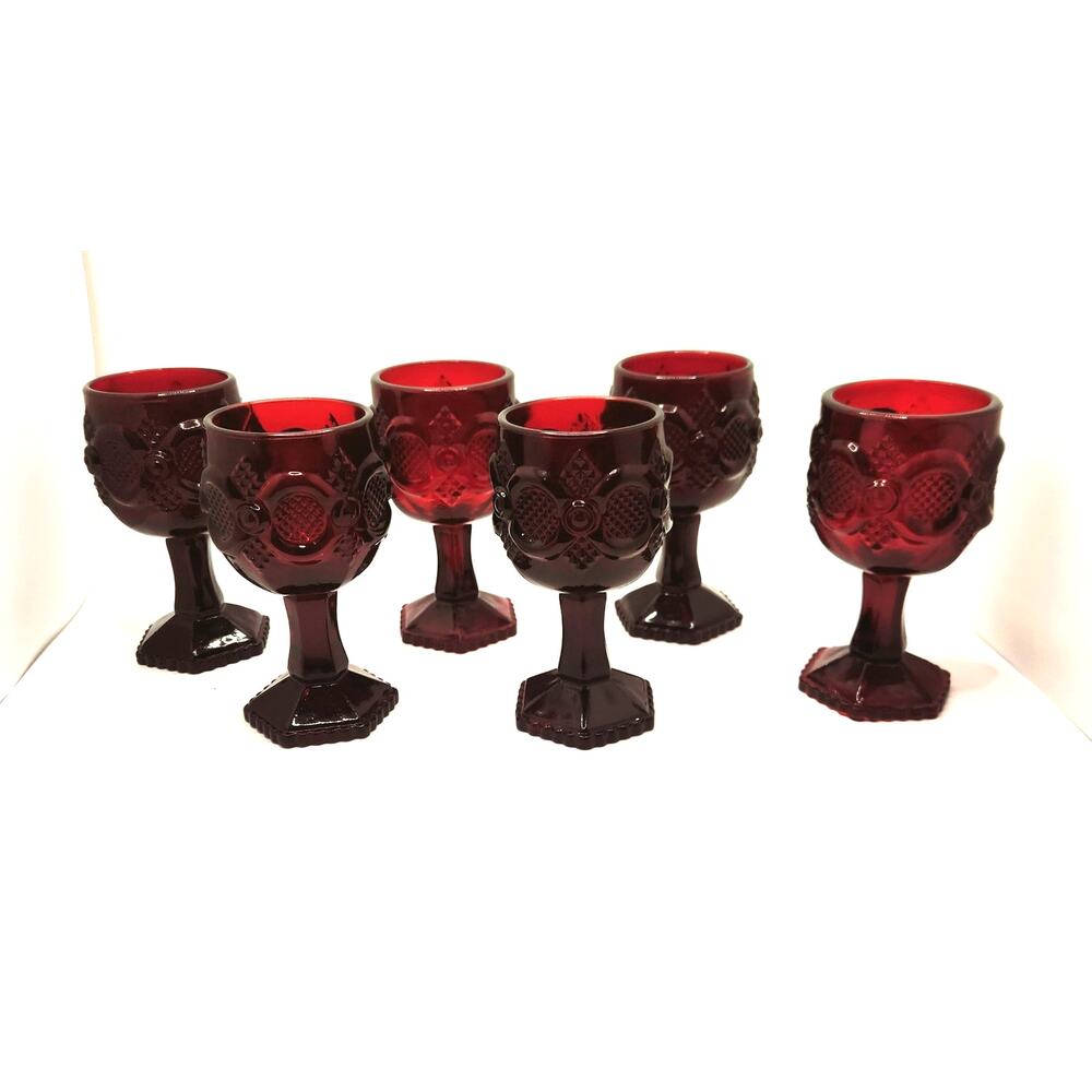 A Set of 6 Cape Cod Ruby Red Goblet Avon 35  4" Stem Wine Glass